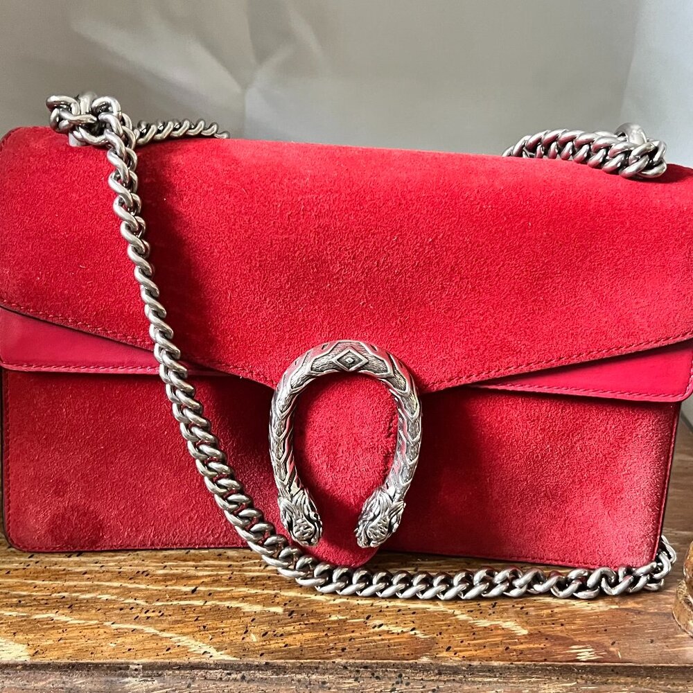 Gucci Red Suede/Leather Dionysus Medium Shoulder Bag